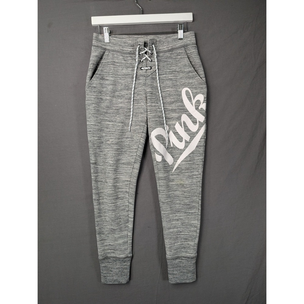 Victoria Secret Pink Gray Marl Logo Athletic Shorts Women Small Drawstring 5776